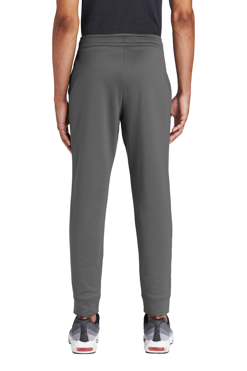 Sport-Tek ST233 Mens Sport Wick Moisture Wicking Fleece Jogger Sweatpants w/ Pockets Dark Smoke Grey Model Back