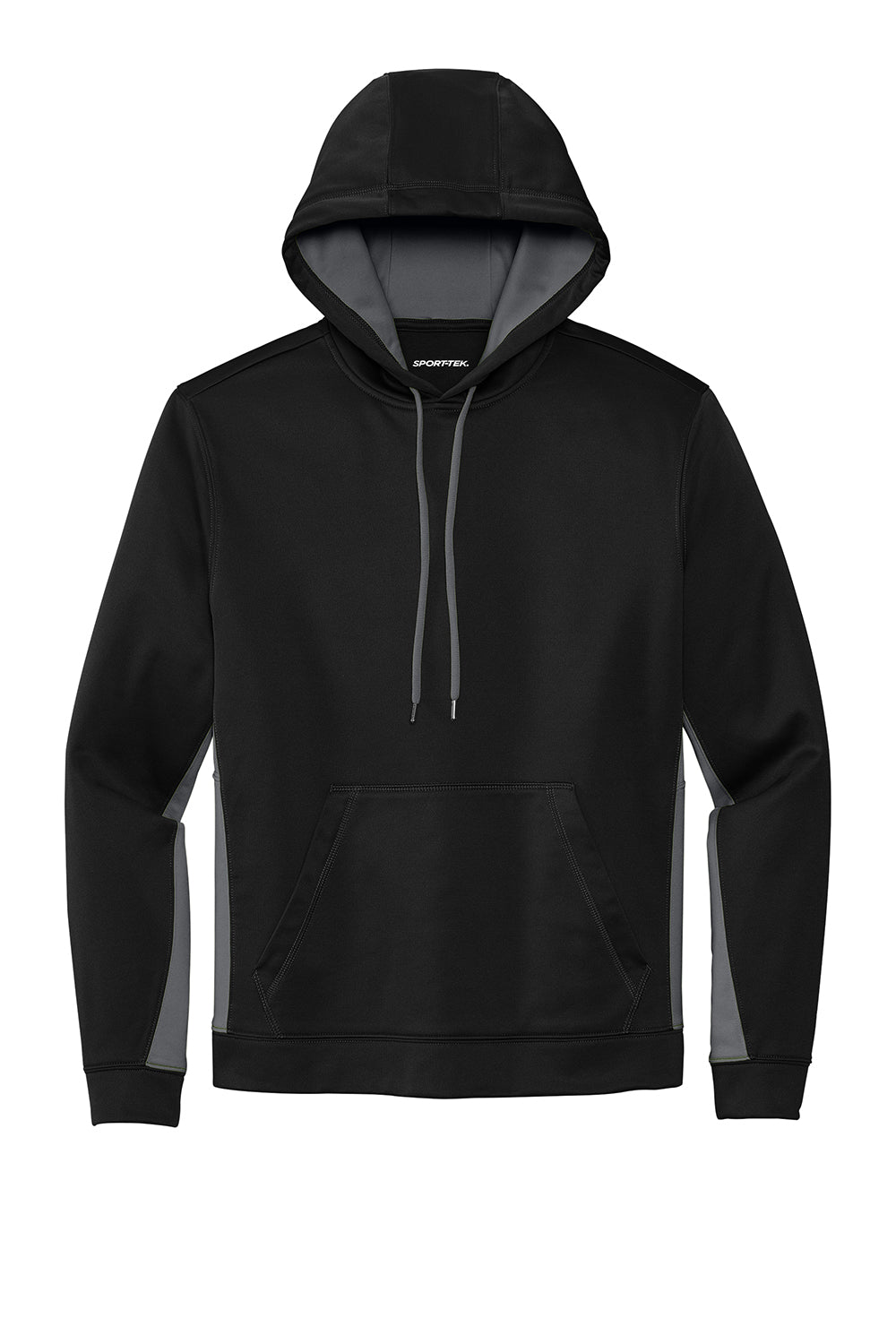 Sport-Tek ST235 Mens Sport-Wick Moisture Wicking Fleece Hooded Sweatshirt Hoodie Black/Dark Smoke Grey Flat Front