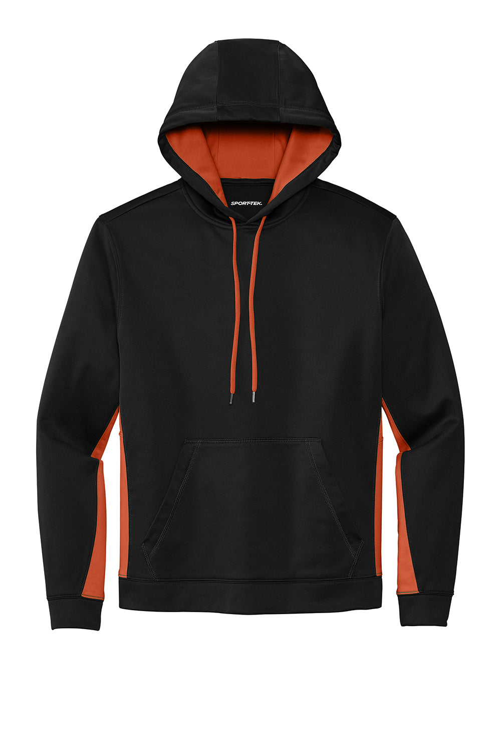 Sport-Tek ST235 Mens Sport-Wick Moisture Wicking Fleece Hooded Sweatshirt Hoodie Black/Deep Orange Flat Front