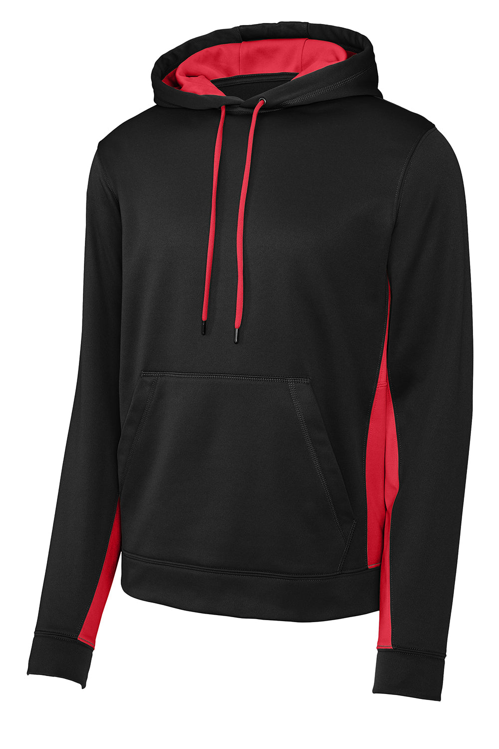 Sport-Tek ST235 Mens Sport-Wick Moisture Wicking Fleece Hooded Sweatshirt Hoodie Black/Deep Red Flat Front