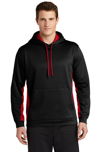 Sport-Tek ST235 Mens Sport-Wick Moisture Wicking Fleece Hooded Sweatshirt Hoodie Black/Deep Red Model Front