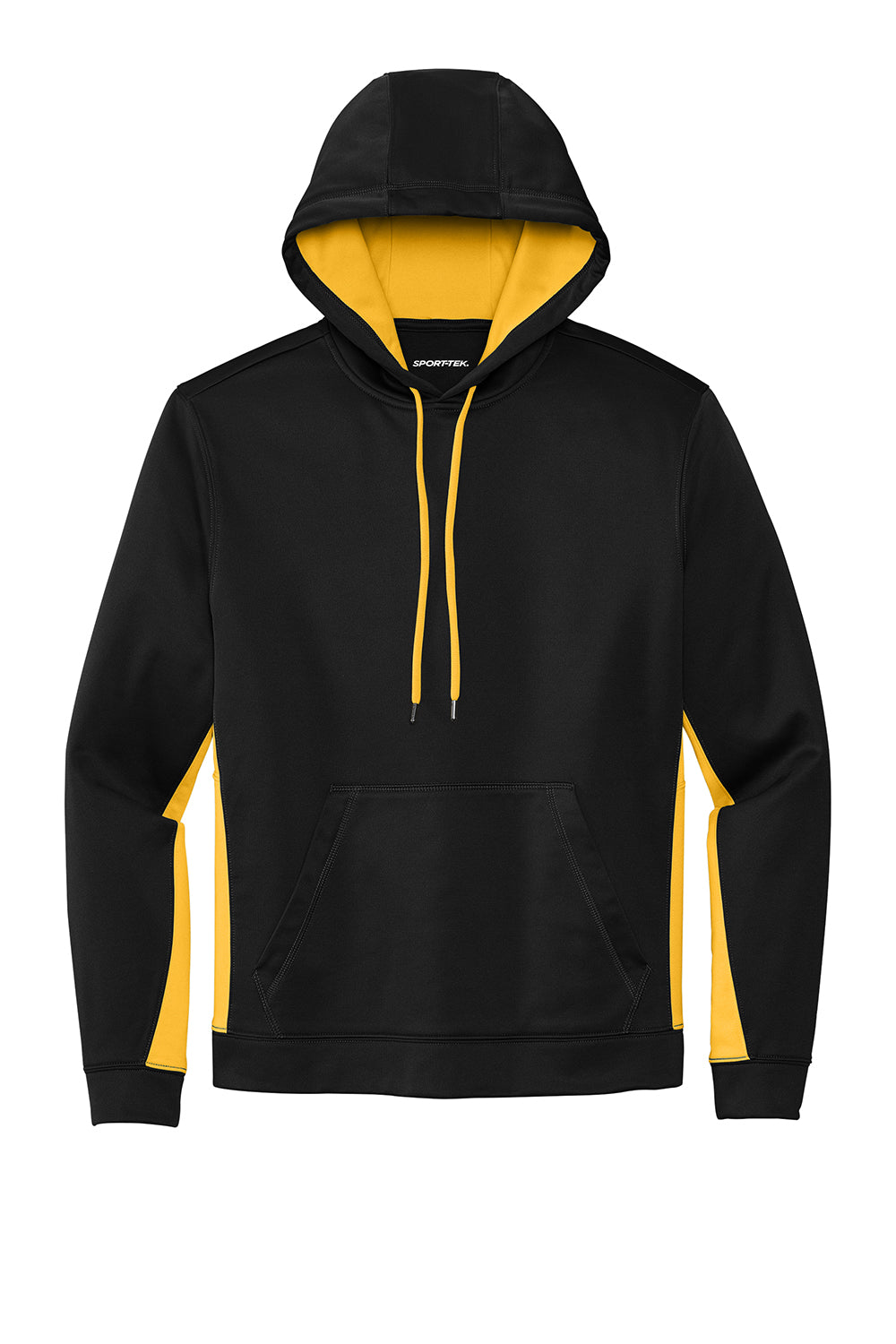 Sport-Tek ST235 Mens Sport-Wick Moisture Wicking Fleece Hooded Sweatshirt Hoodie Black/Gold Flat Front