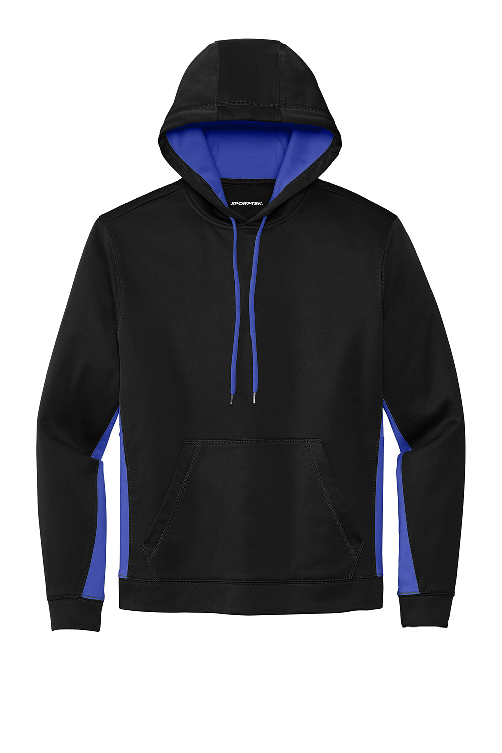 Sport-Tek ST235 Mens Sport-Wick Moisture Wicking Fleece Hooded Sweatshirt Hoodie Black/True Royal Blue Flat Front