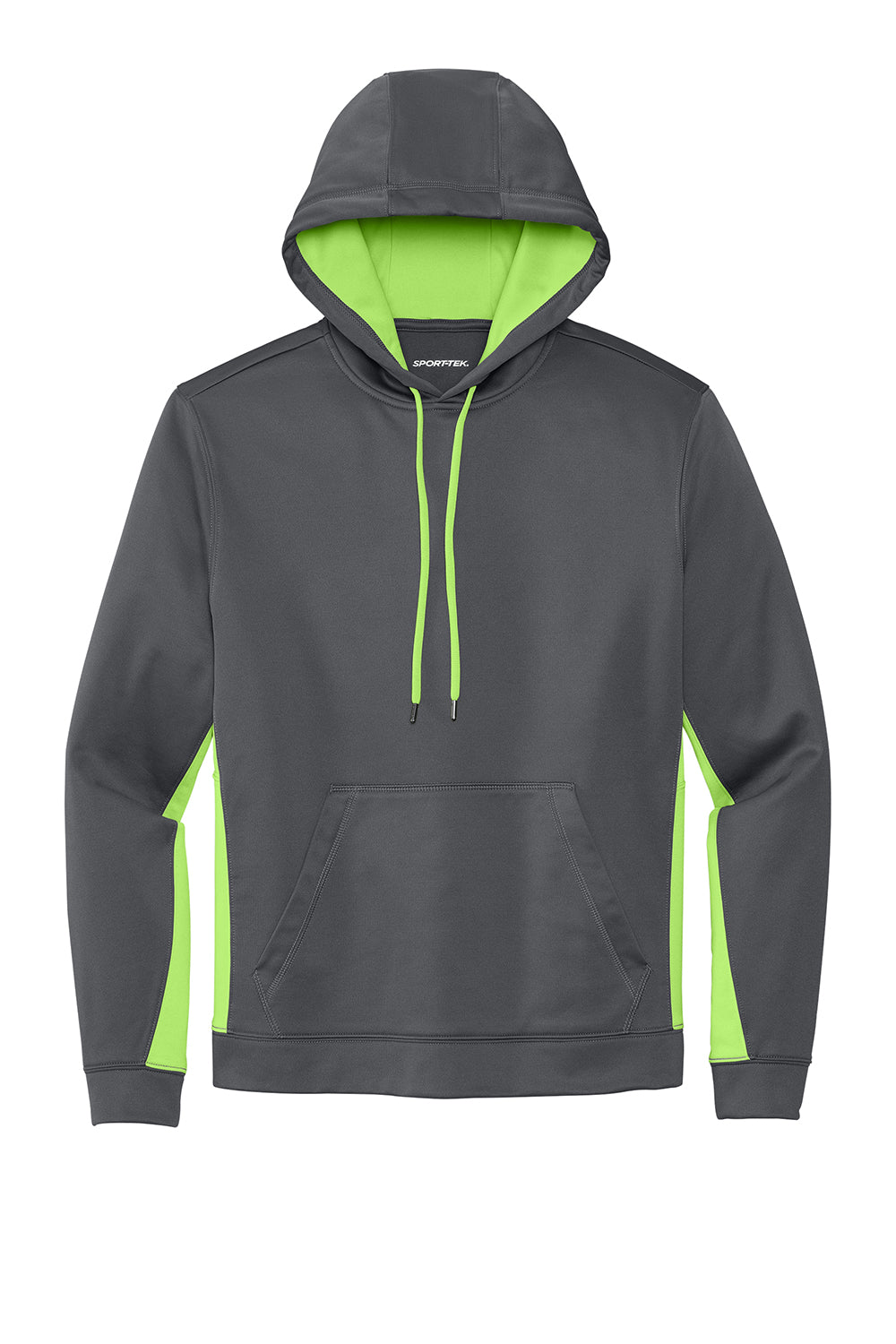 Sport-Tek ST235 Mens Sport-Wick Moisture Wicking Fleece Hooded Sweatshirt Hoodie Dark Smoke Grey/Lime Shock Green Flat Front