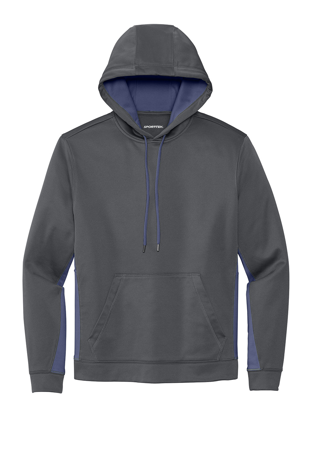 Sport-Tek ST235 Mens Sport-Wick Moisture Wicking Fleece Hooded Sweatshirt Hoodie Dark Smoke Grey/Navy Blue Flat Front