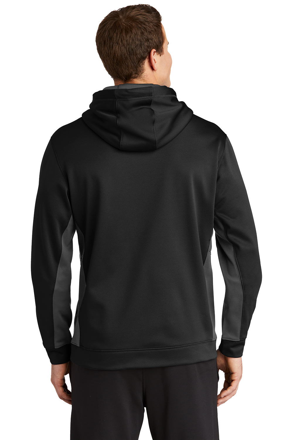 Sport-Tek ST235 Mens Sport-Wick Moisture Wicking Fleece Hooded Sweatshirt Hoodie Black/Dark Smoke Grey Model Back