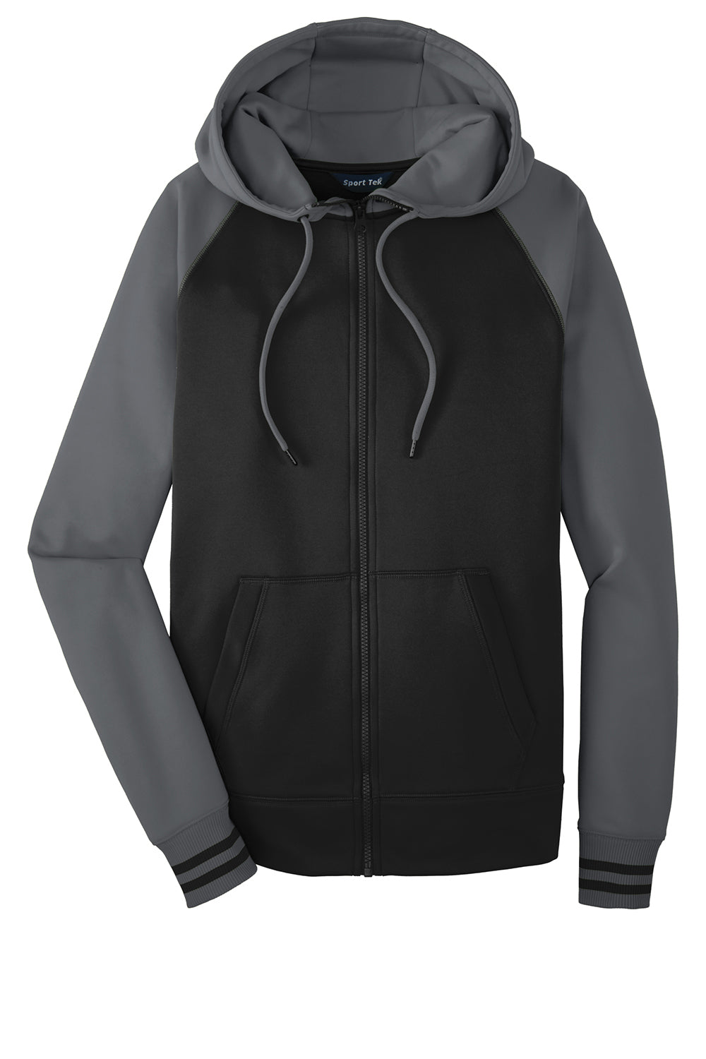 Sport-Tek ST236 Mens Sport-Wick Moisture Wicking Fleece Hooded Sweatshirt Hoodie Black/Dark Smoke Grey Flat Front