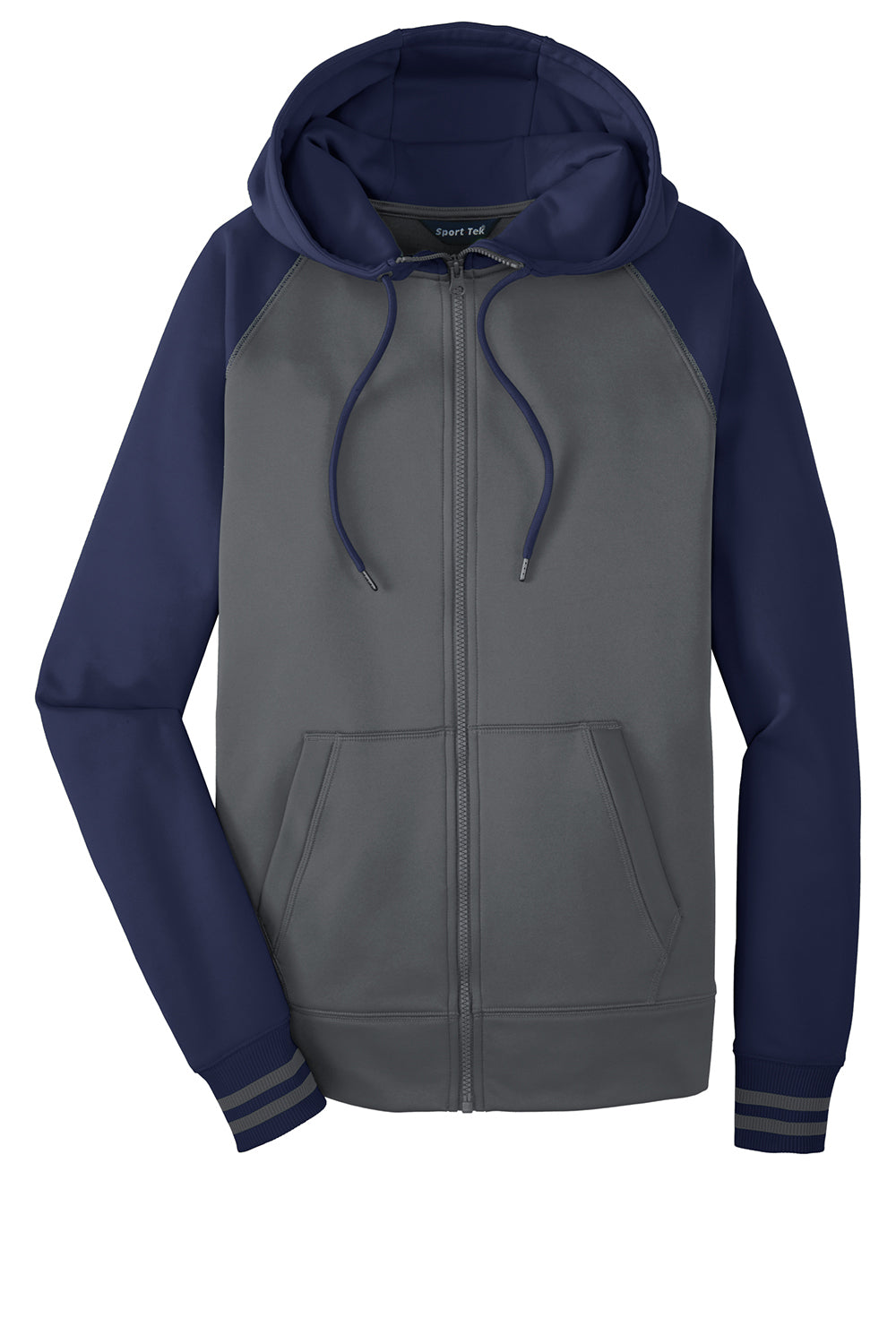 Sport-Tek ST236 Mens Sport-Wick Moisture Wicking Fleece Hooded Sweatshirt Hoodie Dark Smoke Grey/Navy Blue Flat Front