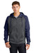 Sport-Tek ST236 Mens Sport-Wick Moisture Wicking Fleece Hooded Sweatshirt Hoodie Dark Smoke Grey/Navy Blue Model Front