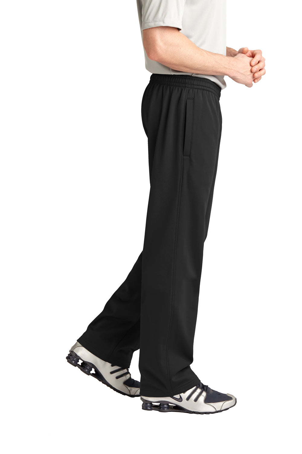 Sport-Tek ST237 Mens Sport Wick Moisture Wicking Fleece Sweatpants w/ Pockets Black Model Side