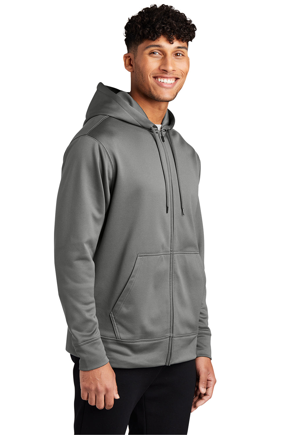 Sport-Tek ST238 Mens Sport-Wick Moisture Wicking Fleece Full Zip Hooded Sweatshirt Hoodie Dark Smoke Grey Model 3q