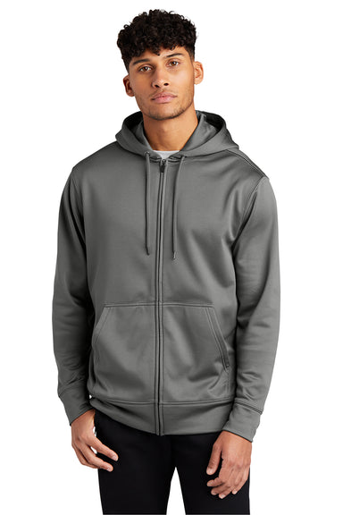 Sport-Tek ST238 Mens Sport-Wick Moisture Wicking Fleece Full Zip Hooded Sweatshirt Hoodie Dark Smoke Grey Model Front