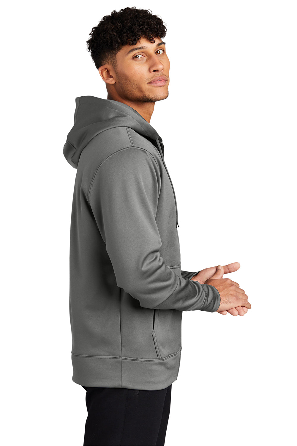 Sport-Tek ST238 Mens Sport-Wick Moisture Wicking Fleece Full Zip Hooded Sweatshirt Hoodie Dark Smoke Grey Model Side