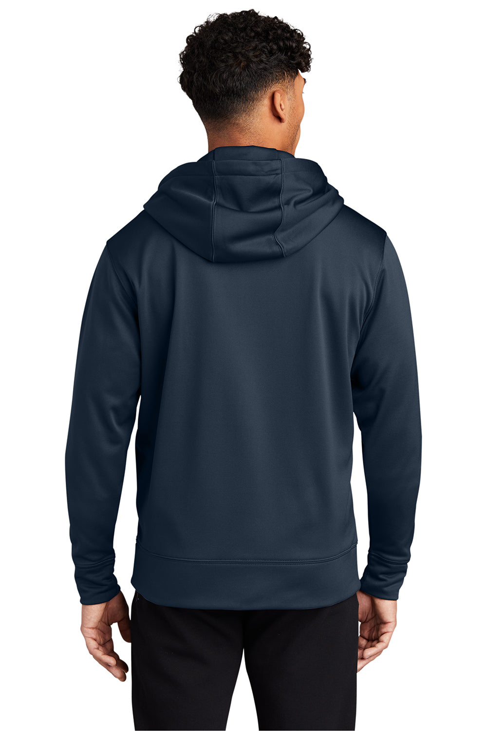 Sport-Tek ST238 Mens Sport-Wick Moisture Wicking Fleece Full Zip Hooded Sweatshirt Hoodie Navy Blue Model Back