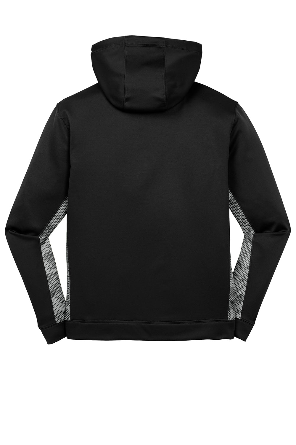 Sport-Tek ST239 Mens Sport-Wick CamoHex Moisture Wicking Fleece Hooded Sweatshirt Hoodie Black/Dark Smoke Grey Flat Back