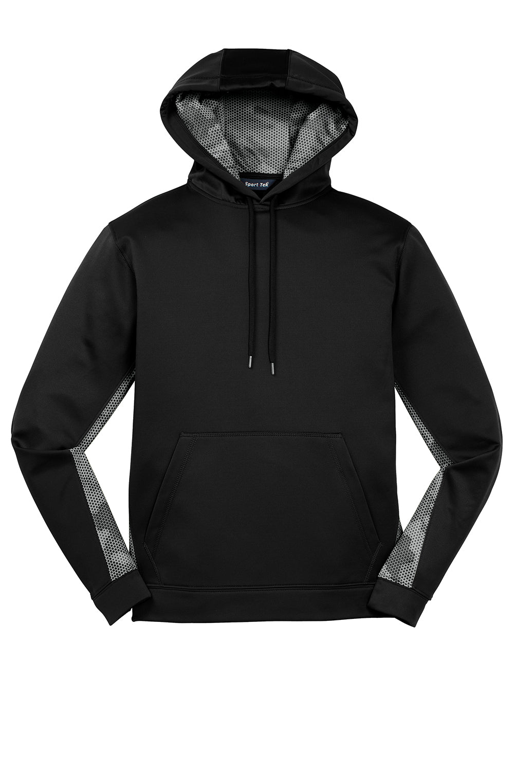 Sport-Tek ST239 Mens Sport-Wick CamoHex Moisture Wicking Fleece Hooded Sweatshirt Hoodie Black/Dark Smoke Grey Flat Front