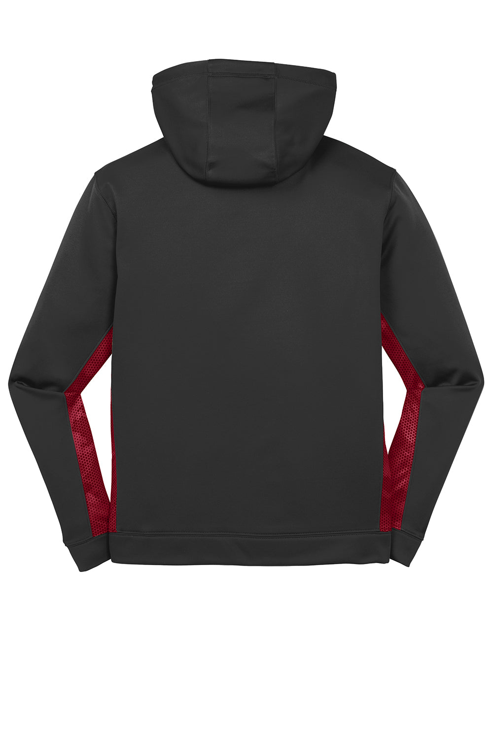 Sport-Tek ST239 Mens Sport-Wick CamoHex Moisture Wicking Fleece Hooded Sweatshirt Hoodie Black/Deep Red Flat Back