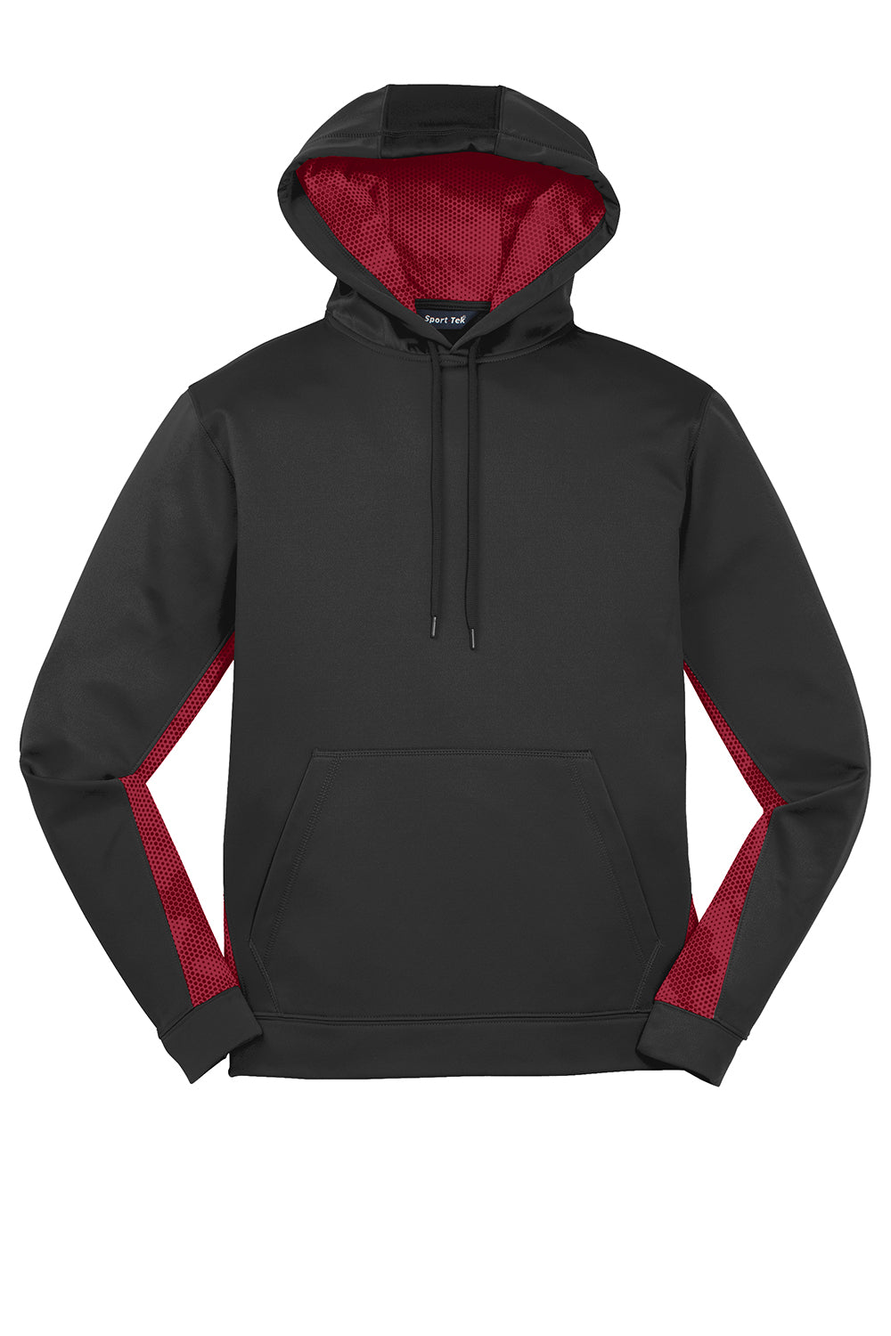 Sport-Tek ST239 Mens Sport-Wick CamoHex Moisture Wicking Fleece Hooded Sweatshirt Hoodie Black/Deep Red Flat Front