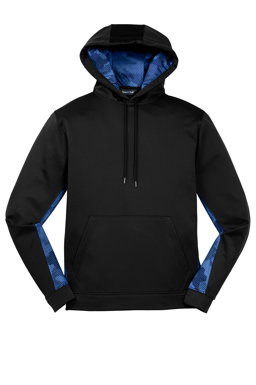 Sport-Tek ST239 Mens Sport-Wick CamoHex Moisture Wicking Fleece Hooded Sweatshirt Hoodie Black/True Royal Blue Flat Front