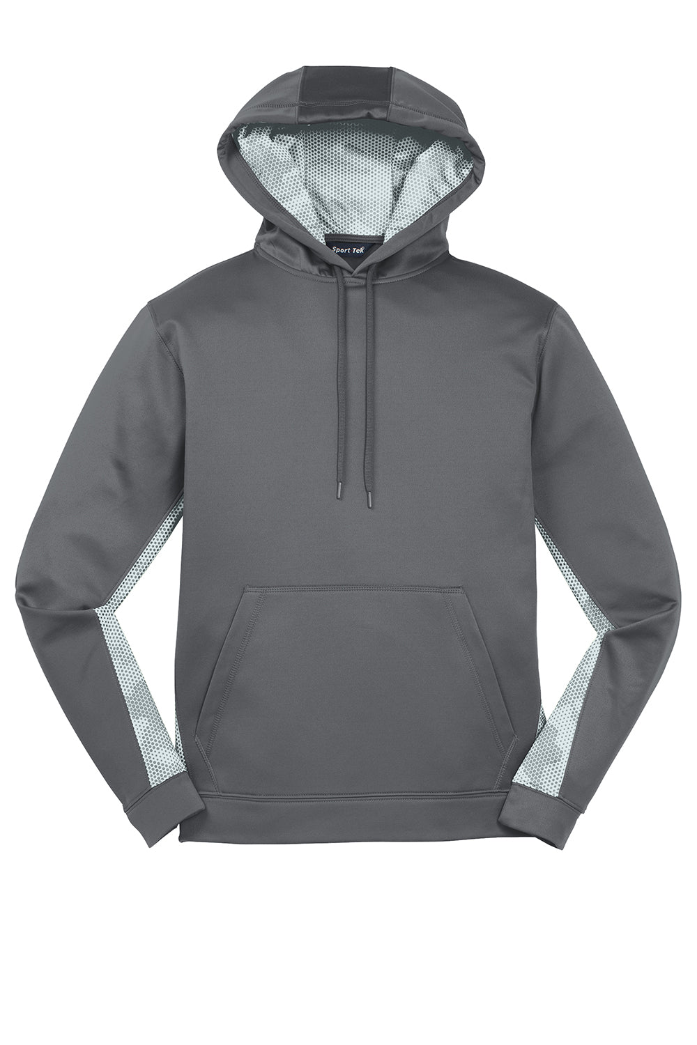 Sport-Tek ST239 Mens Sport-Wick CamoHex Moisture Wicking Fleece Hooded Sweatshirt Hoodie Dark Smoke Grey/White Flat Front