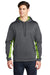 Sport-Tek ST239 Mens Sport-Wick CamoHex Moisture Wicking Fleece Hooded Sweatshirt Hoodie Dark Smoke Grey/Lime Shock Green Model Front