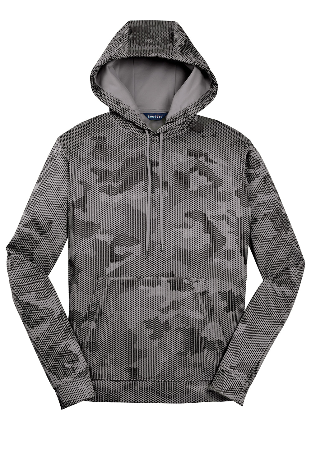 Sport-Tek ST240 Mens Sport-Wick CamoHex Moisture Wicking Fleece Hooded Sweatshirt Hoodie Dark Smoke Grey Flat Front