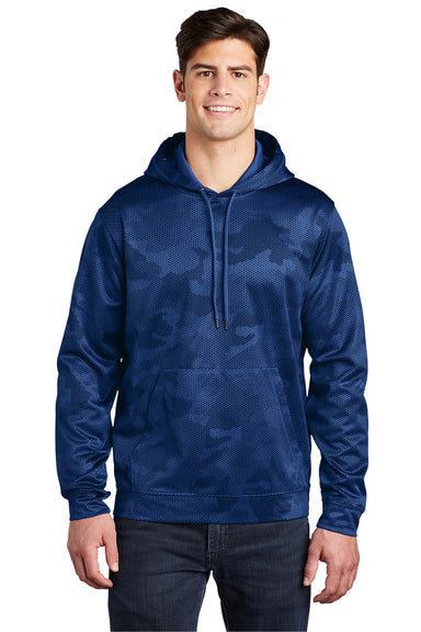 Sport-Tek ST240 Mens Sport-Wick CamoHex Moisture Wicking Fleece Hooded Sweatshirt Hoodie True Royal Blue Model Front