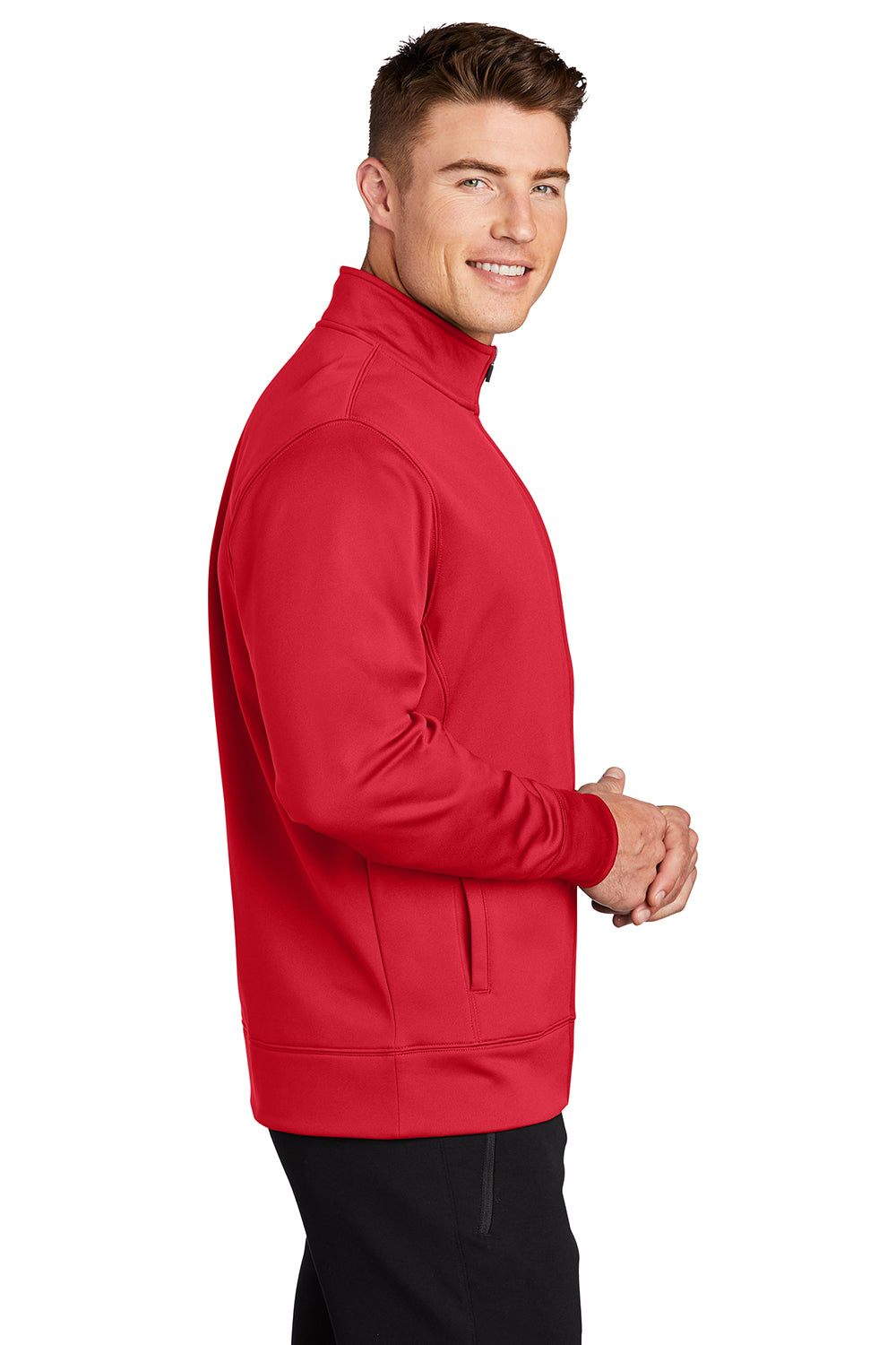 Sport-Tek ST241 Mens Sport-Wick Moisture Wicking Fleece Full Zip Sweatshirt Deep Red Model Side