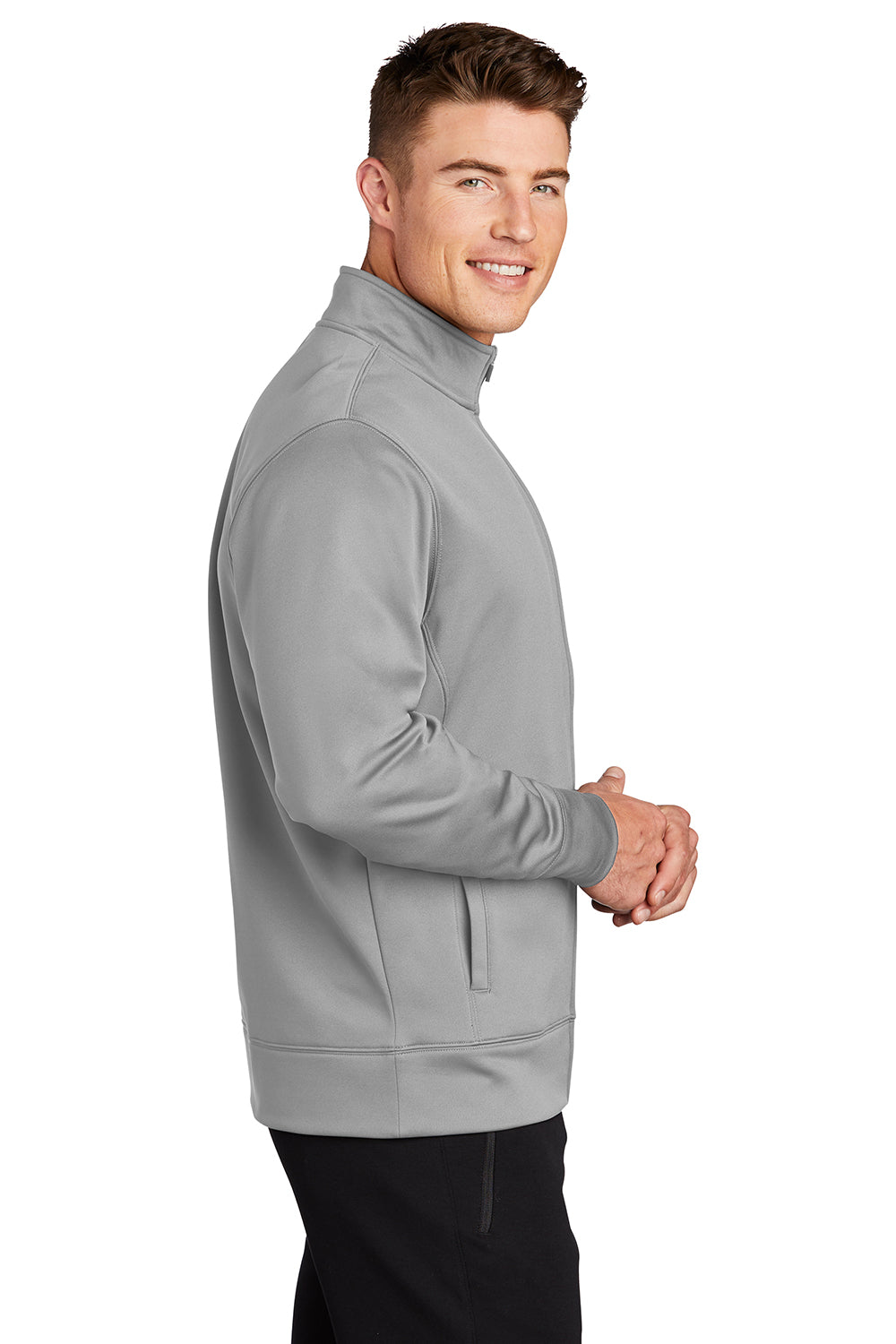 Sport-Tek ST241 Mens Sport-Wick Moisture Wicking Fleece Full Zip Sweatshirt Silver Grey Model Side