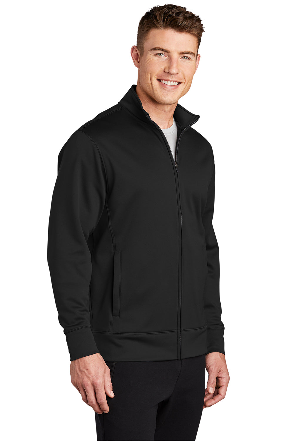 Sport-Tek ST241 Mens Sport-Wick Moisture Wicking Fleece Full Zip Sweatshirt Black Model 3q