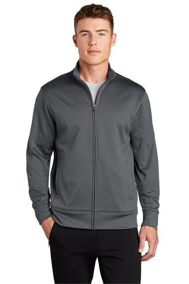 Sport-Tek ST241 Mens Sport-Wick Moisture Wicking Fleece Full Zip Sweatshirt Dark Smoke Grey Model Front