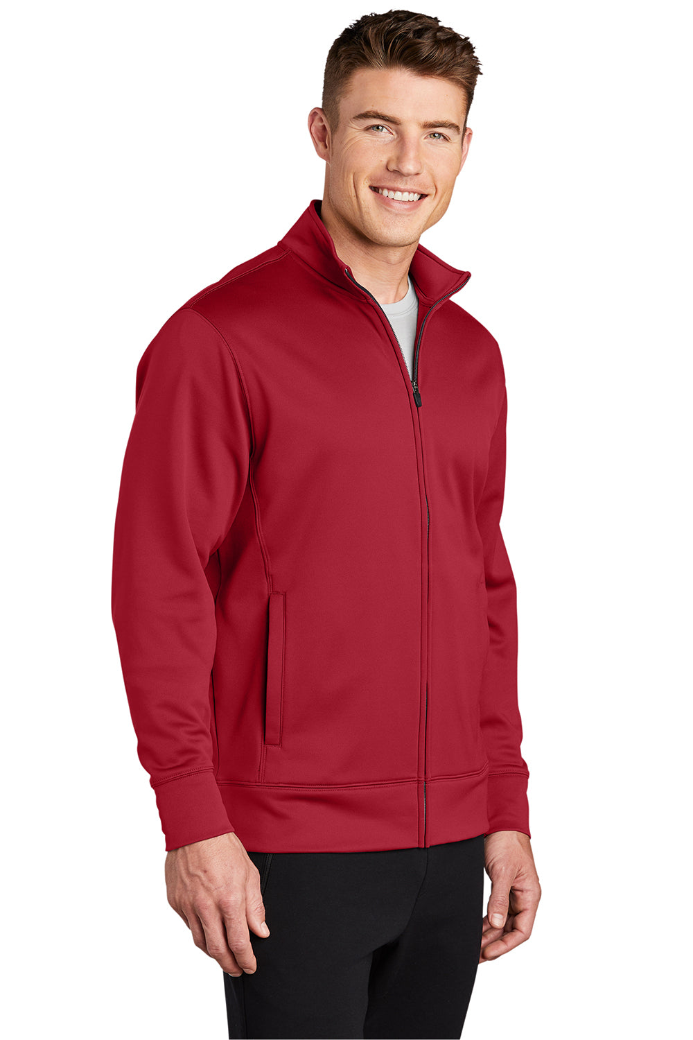 Sport-Tek ST241 Mens Sport-Wick Moisture Wicking Fleece Full Zip Sweatshirt Deep Red Model 3q