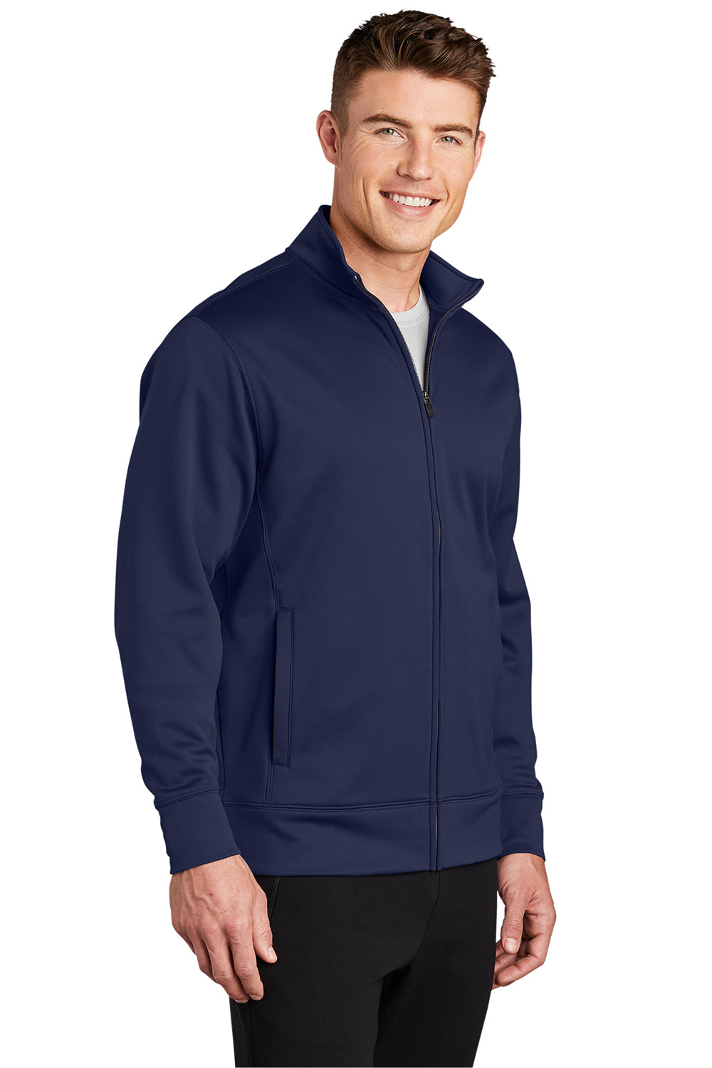 Sport-Tek ST241 Mens Sport-Wick Moisture Wicking Fleece Full Zip Sweatshirt Navy Blue Model 3q