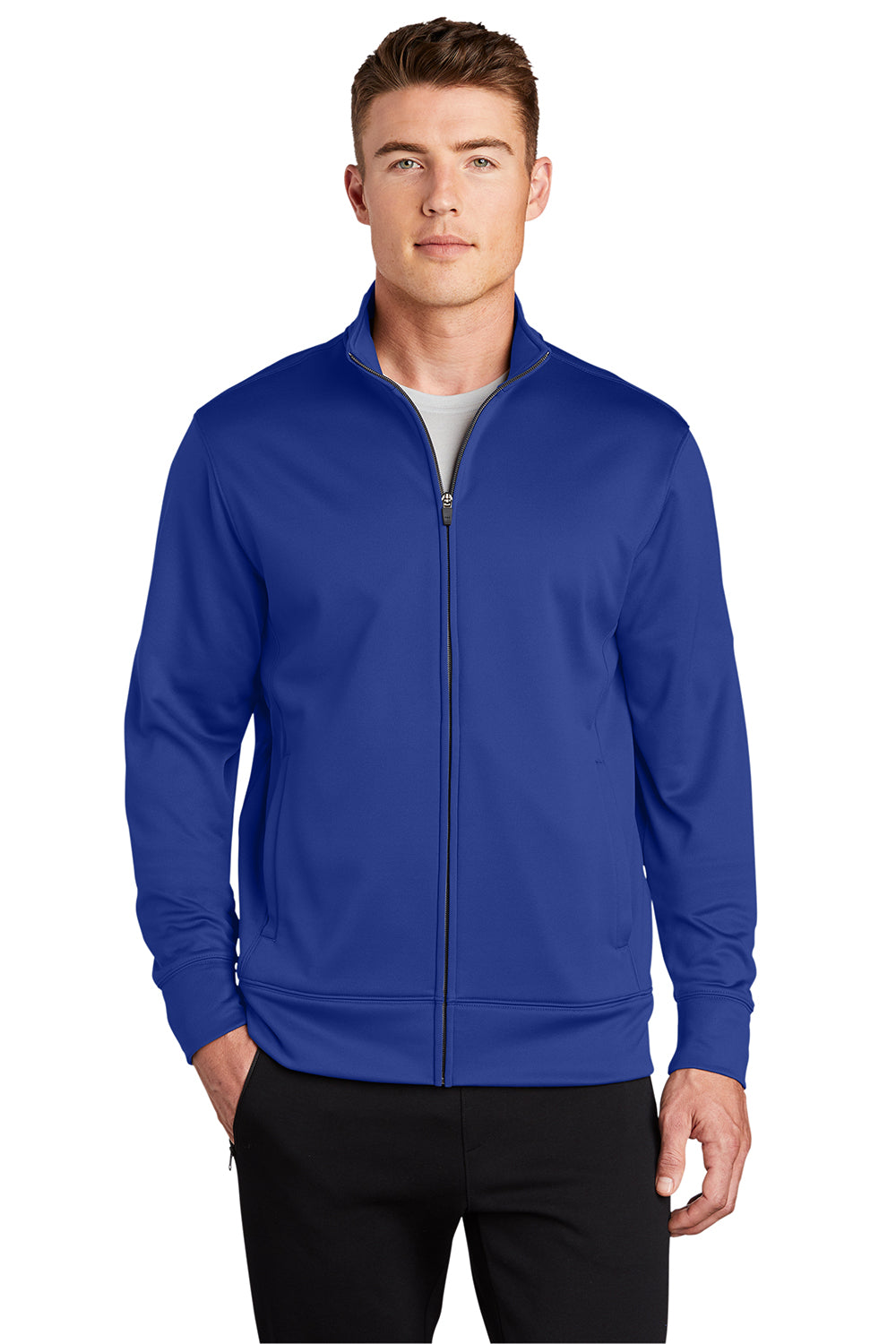 Sport-Tek ST241 Mens Sport-Wick Moisture Wicking Fleece Full Zip Sweatshirt True Royal Blue Model Front