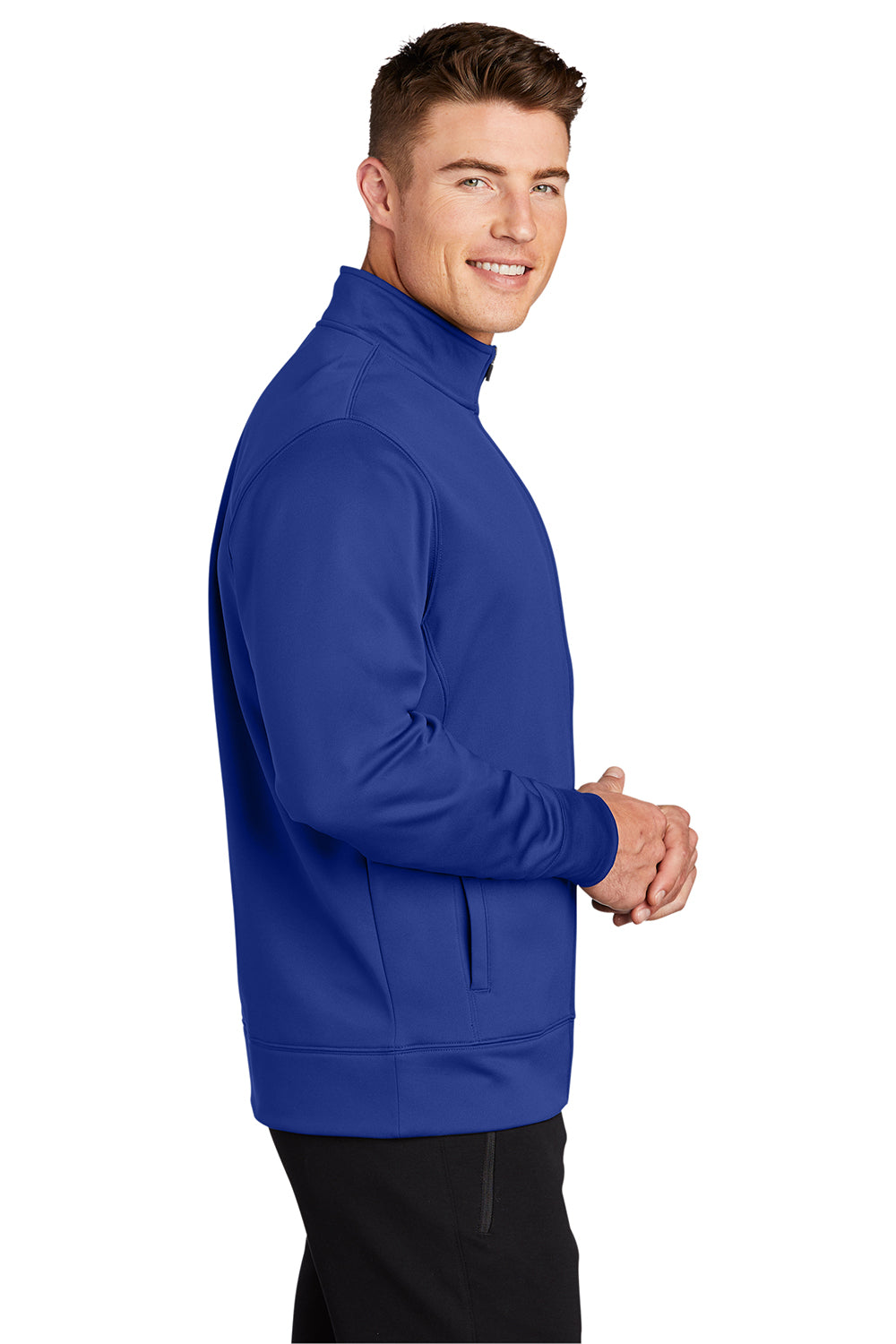 Sport-Tek ST241 Mens Sport-Wick Moisture Wicking Fleece Full Zip Sweatshirt True Royal Blue Model Side