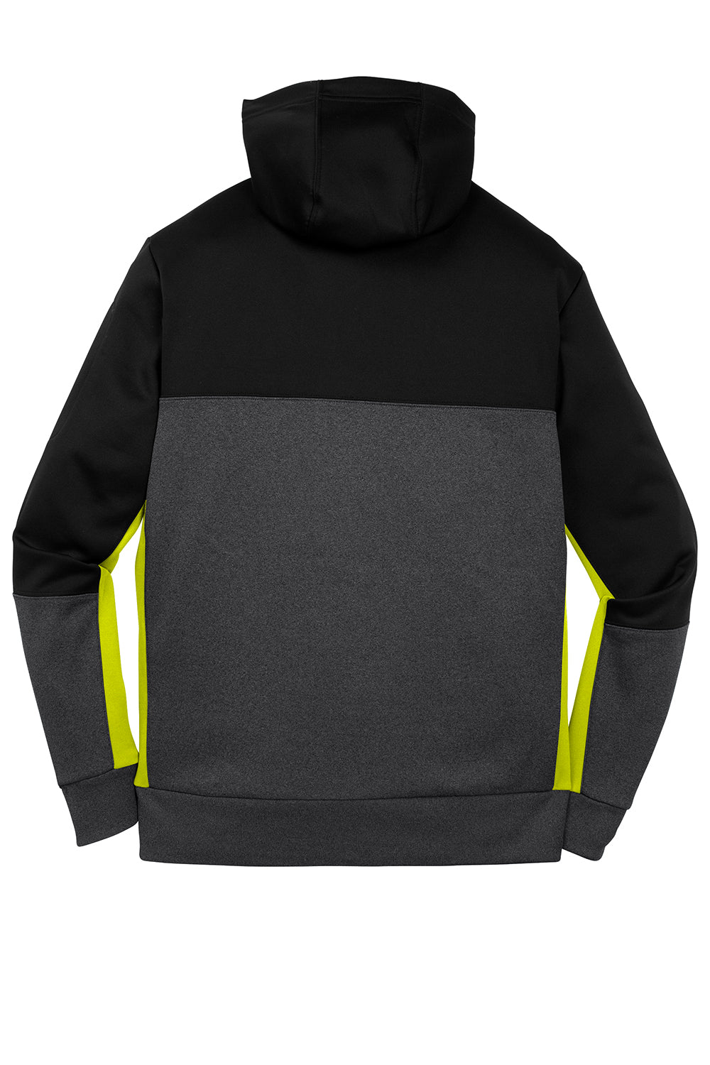 Sport-Tek ST245 Mens Moisture Wicking Full Zip Tech Fleece Hooded Jacket Black/Heather Graphite Grey/Citron Green Flat Back