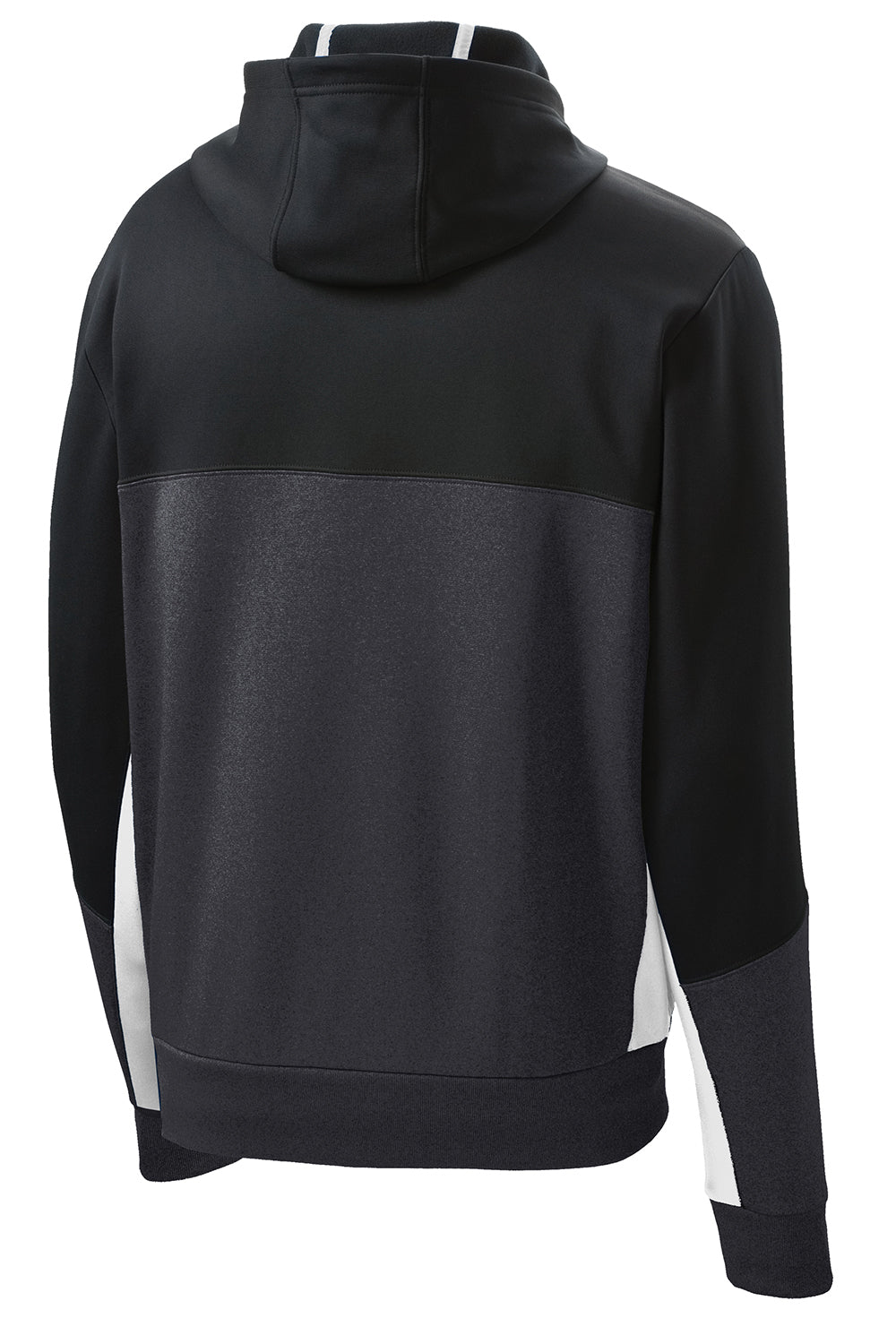 Sport-Tek ST245 Mens Moisture Wicking Full Zip Tech Fleece Hooded Jacket Black/Heather Graphite Grey/White Flat Back