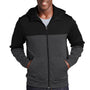 Sport-Tek Mens Moisture Wicking Full Zip Tech Fleece Hooded Jacket - Black/Heather Graphite Grey