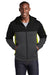 Sport-Tek ST245 Mens Moisture Wicking Full Zip Tech Fleece Hooded Jacket Black/Heather Graphite Grey/Citron Green Model Front