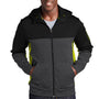 Sport-Tek Mens Moisture Wicking Full Zip Tech Fleece Hooded Jacket - Black/Heather Graphite Grey/Citron Green