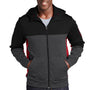 Sport-Tek Mens Moisture Wicking Full Zip Tech Fleece Hooded Jacket - Black/Heather Graphite Grey/True Red