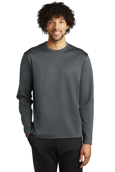 Sport-Tek ST248 Mens Moisture Wicking Fleece Crewneck Sweatshirt Dark Smoke Grey Model Front