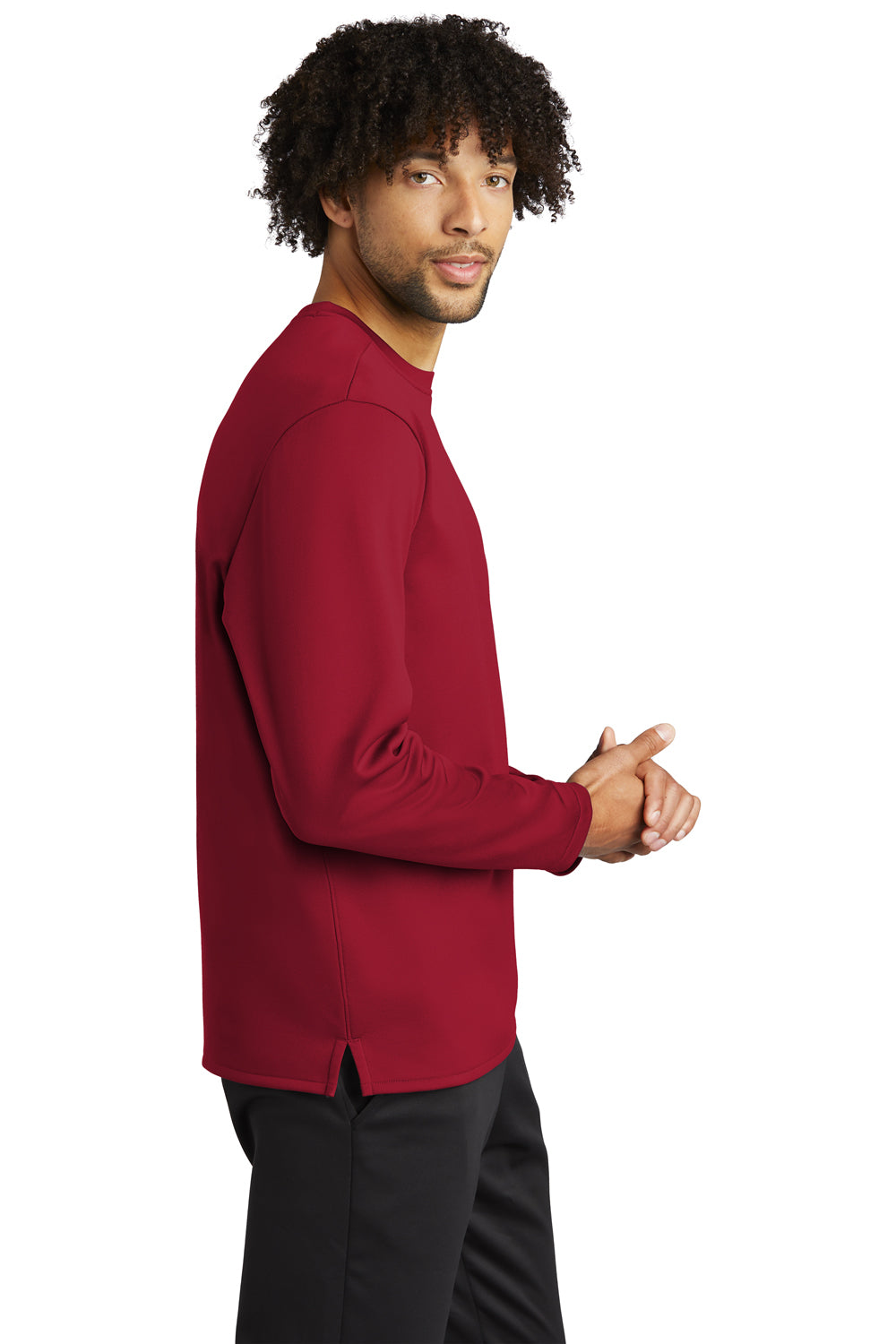 Sport-Tek ST248 Mens Moisture Wicking Fleece Crewneck Sweatshirt Deep Red Model Side