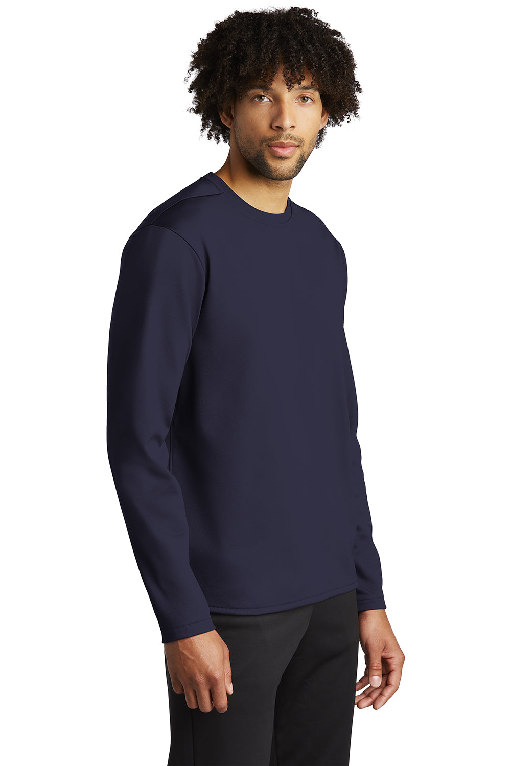 Sport-Tek ST248 Mens Moisture Wicking Fleece Crewneck Sweatshirt Navy Blue Model 3q