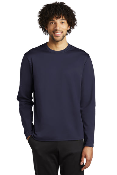 Sport-Tek ST248 Mens Moisture Wicking Fleece Crewneck Sweatshirt Navy Blue Model Front