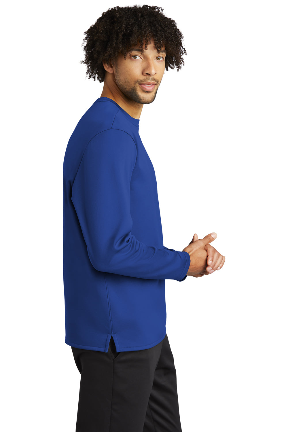 Sport-Tek ST248 Mens Moisture Wicking Fleece Crewneck Sweatshirt True Royal Blue Model Side