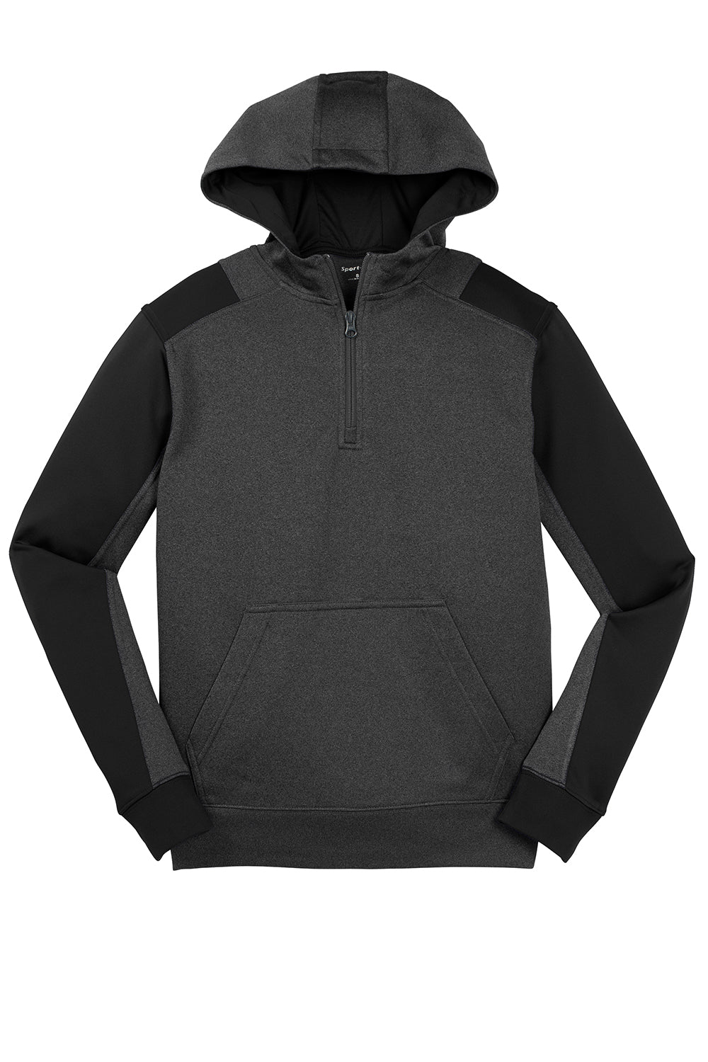 Sport-Tek ST249 Mens Tech Moisture Wicking Fleece 1/4 Zip Hooded Sweatshirt Hoodie Heather Graphite Grey/Black Flat Front