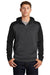 Sport-Tek ST249 Mens Tech Moisture Wicking Fleece 1/4 Zip Hooded Sweatshirt Hoodie Heather Graphite Grey/Black Model Front