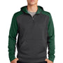 Sport-Tek Mens Tech Moisture Wicking Fleece 1/4 Zip Hooded Sweatshirt Hoodie - Heather Graphite Grey/Forest Green