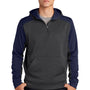 Sport-Tek Mens Tech Moisture Wicking Fleece 1/4 Zip Hooded Sweatshirt Hoodie - Heather Graphite Grey/True Navy Blue